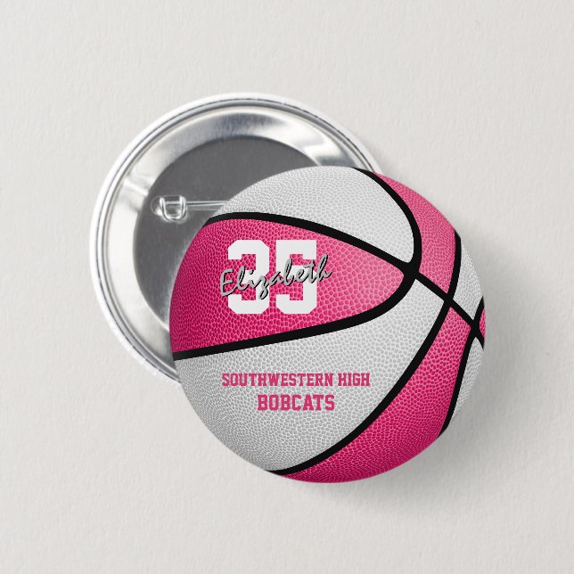 Rosa Mädchensportbasketballmannschaft Button (Vorne & Hinten)