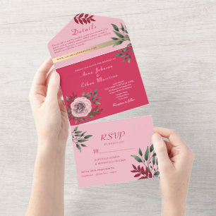 Rosa Magenta All-in-One Hochzeitseinladung + Foto All In One Einladung