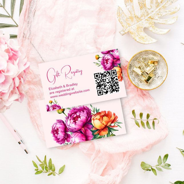 Rosa Magenta Brautparty qa Geschenkkartei Begleitkarte (Pink magenta bridal shower qr gift registry enclosure card)