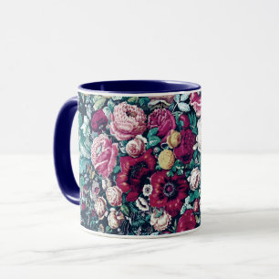 Rosa Magenta Grün Blau Türkis Pfingstrose- und Ros Tasse