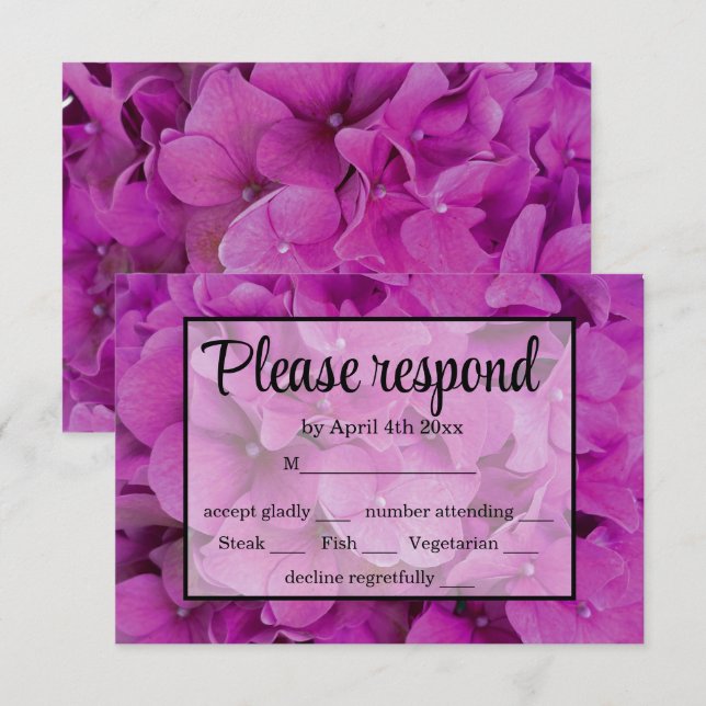 Rosa Magenta-Hydrangeas-Rose RSVP Karte (Vorne/Hinten)