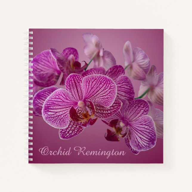 Rosa Magenta Orchid-Blume Monogramm Notizbuch (Vorderseite)