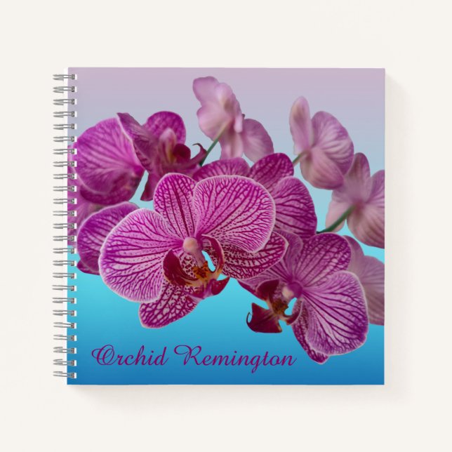 Rosa Magenta Orchid-Blume Monogramm Notizbuch (Vorderseite)