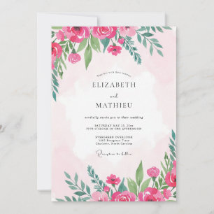 Rosa Magenta Pfingstrosen-Hochzeit Einladung