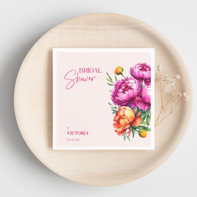 Rosa Magenta Pfirsichbäume elegantes Brautparty Serviette (Pink magenta peach peonies elegant bridal shower custom template napkins personalized tableware)
