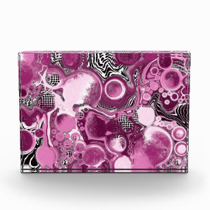 Rosa, Magenta und Schwarze Fluid Art Malerei Fotoblock