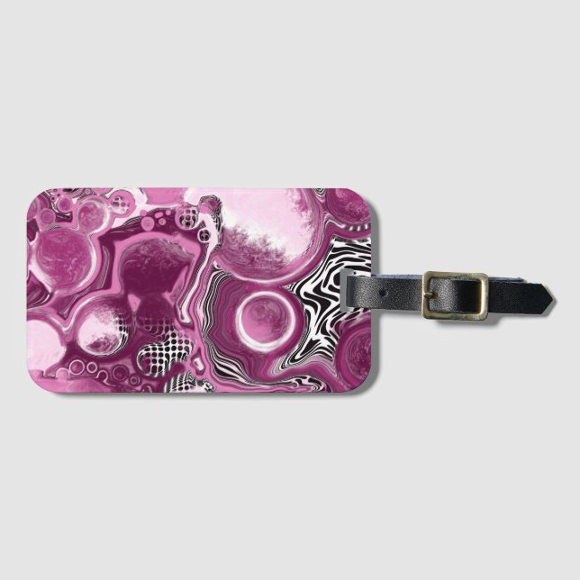 Rosa, Magenta und Schwarze Fluid Art Malerei Gepäckanhänger (Vorderseite (Horizontal))