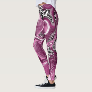 Rosa, Magenta und Schwarze Fluid Art Malerei Leggings