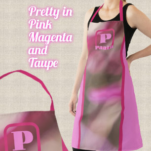 Rosa Magenta und Taupe Abstrakter Chic Monogramm Schürze
