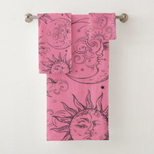 Rosa Magie Vintage Himmel Sonne Mond Sterne Badhandtuch Set