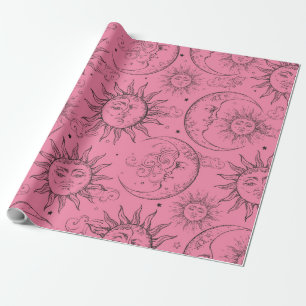 Rosa Magie Vintage Himmel Sonne Mond Sterne Geschenkpapier