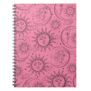Rosa Magie Vintage Himmel Sonne Mond Sterne Notizblock