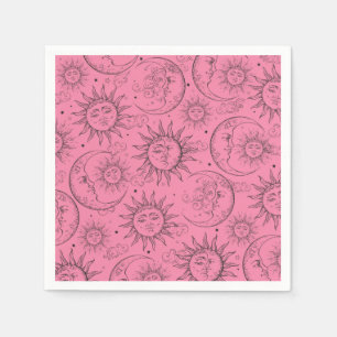 Rosa Magie Vintage Himmel Sonne Mond Sterne Serviette