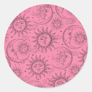 Rosa Magie Vintage Himmels-Sonne Mond Sterne Runder Aufkleber