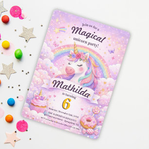 Rosa magisches Einhorn Regenbogen Mädchen Geburtst Einladung