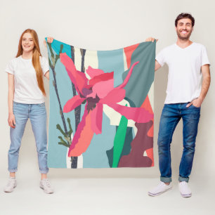 Rosa Magnolia Abstrakte Blumenfarbblöcke Zuhause Fleecedecke