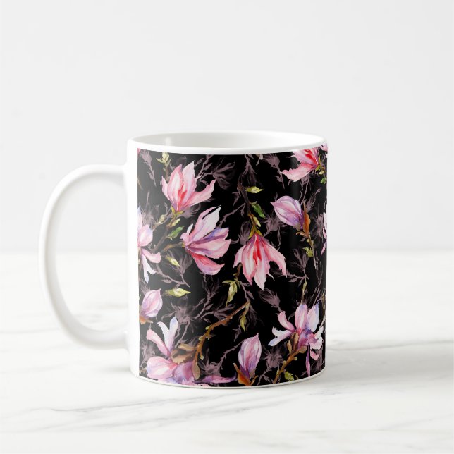 Rosa Magnolia-Blume auf einem Zweigmuster Kaffeetasse (Links)