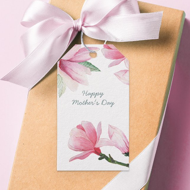 Rosa Magnolia-Blume Geschenkanhänger (Mother's Day Gift Tags with Pink Magnolias - custom message on the back)