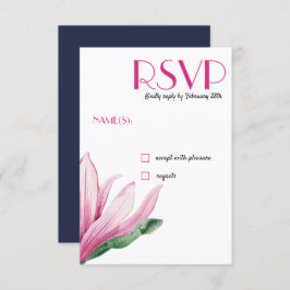 Rosa Magnolia-Blume in Blüte | Blue Wedding RSVP Einladung