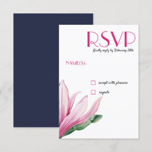 Rosa Magnolia-Blume in Blüte   Blue Wedding RSVP Einladung