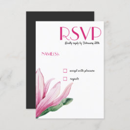 Rosa Magnolia-Blume in Blüte | Grey Wedding RSVP Einladung