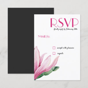 Rosa Magnolia-Blume in Blüte   Grey Wedding RSVP Einladung