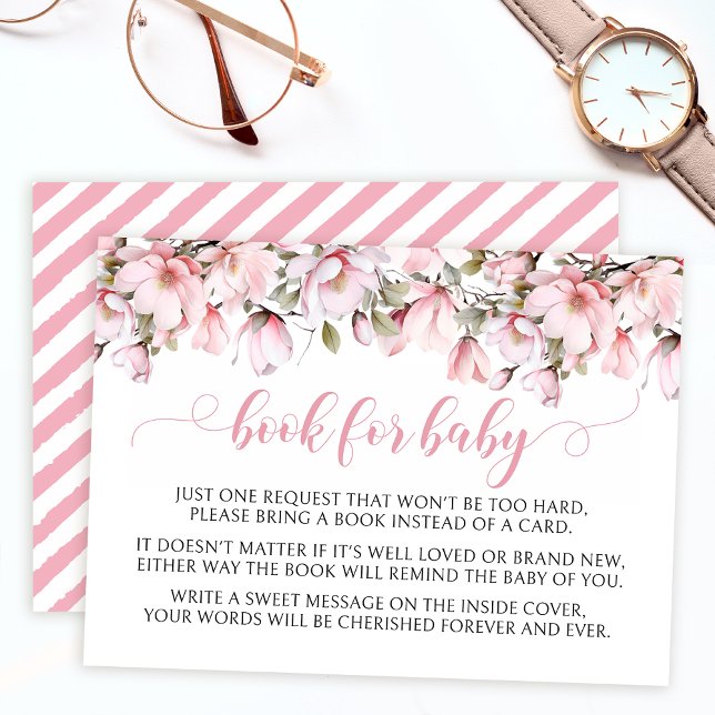 Rosa Magnolia Blumenbuch für Babyduschkarten Begleitkarte (Von Creator hochgeladen)