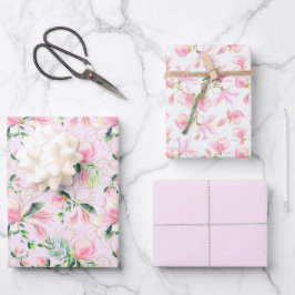 Rosa Magnolia Blüten Frühlingssommer Brautparty Geschenkpapier Set