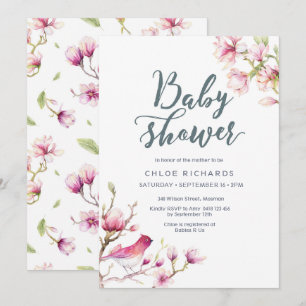 Rosa Magnolia Floral Baby Dusche Einladung