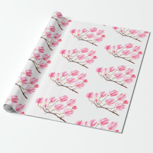 Rosa Magnolia florale Aquarell elegant Vintag Geschenkpapier
