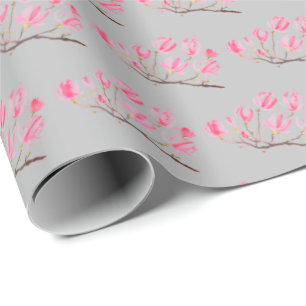 Rosa Magnolia florale Aquarell elegant Vintag Geschenkpapier