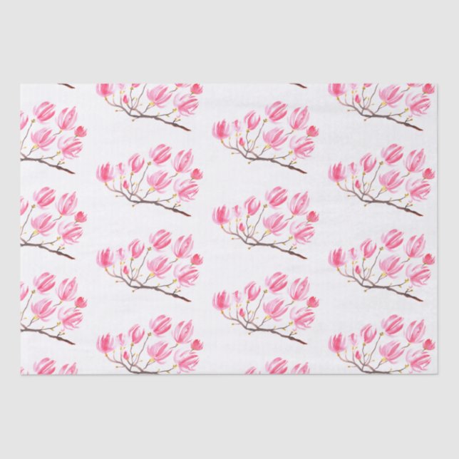 Rosa Magnolia florale Aquarell elegant Vintag Seidenpapier (Vorderseite)