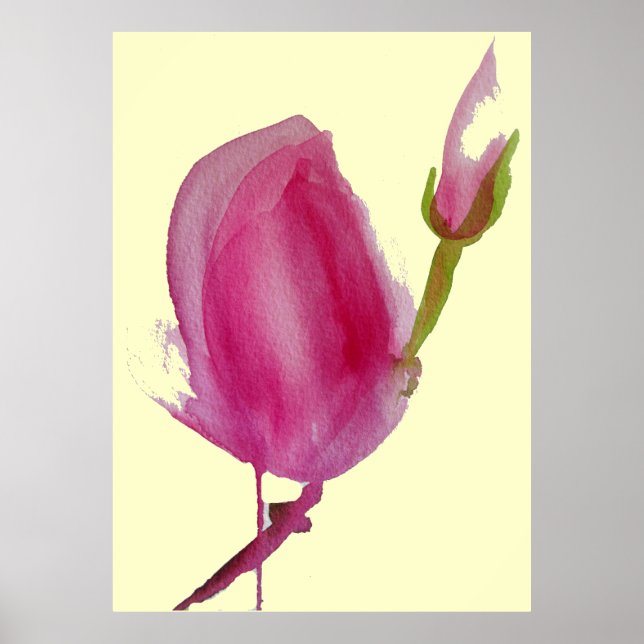 Rosa Magnolia große rosa Blume Aquarellkunst Poster (Vorne)