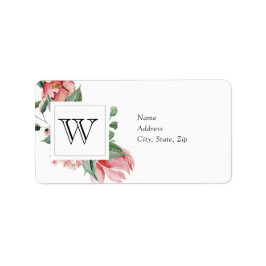 Rosa Magnolia mit Monogram-Hochzeitadresse Adressaufkleber