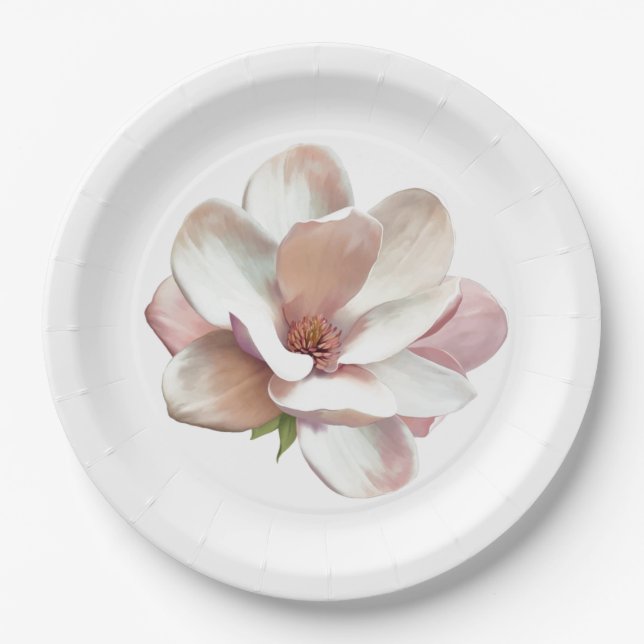 Rosa Magnolia Pappteller (Vorderseite)