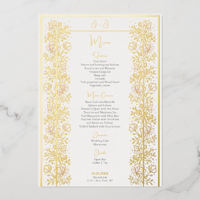 Rosa Magnolia Wedding Menu Card Folieneinladung (Vorderseite)