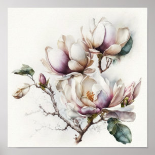 Rosa Magnolias Blume Art Print Poster