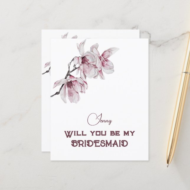 Rosa Magnolias wirst du meine Bridesmädchen sein (Vorderseite/Rückseite Beispiel)