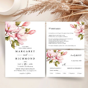 Rosa Magnolie Elegante Florale Hochzeit Einladung