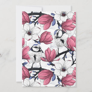 Rosa Magnolie und Blaumeisen