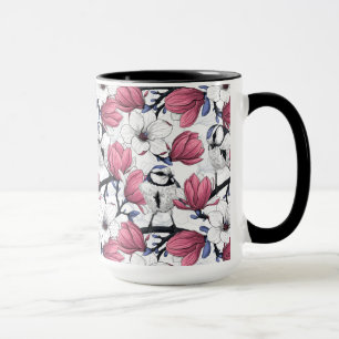 Rosa Magnolie und Blaumeisen Tasse
