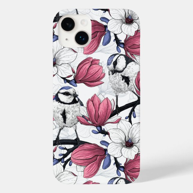 Rosa Magnolie und Blauzungenvögel Case-Mate iPhone Hülle (Rückseite)