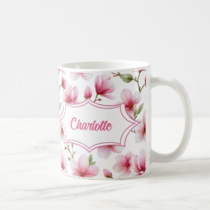 Rosa Magnolie Wasserfarbe Botanisches Monogramm Na Kaffeetasse