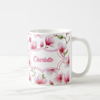 Rosa Magnolie Wasserfarbe Botanisches Monogramm Na Kaffeetasse