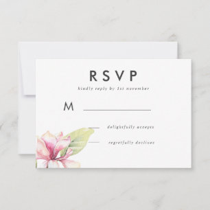 Rosa Magnolie Wasserfarbe Hochzeitsantwort RSVP Karte