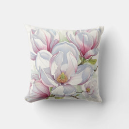 Rosa Magnolie Wasserfarben-Blumen Kissen