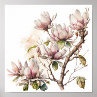 Rosa Magnolien Blume Art Print Poster