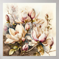 Rosa Magnolien Blume Art Print Poster