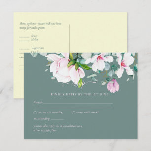 Rosa Magnolien mit gelber Hochzeit RSVP Postkarte