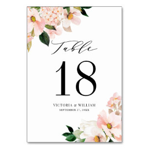 Rosa Magnolien und Hortensien Rose Gold Tischnummer